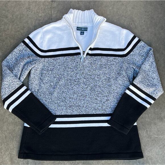 Karen Scott Women's Mapleton 1/4 Zip Cotton Sweater Black White, Striped Size S - Picture 5 of 10